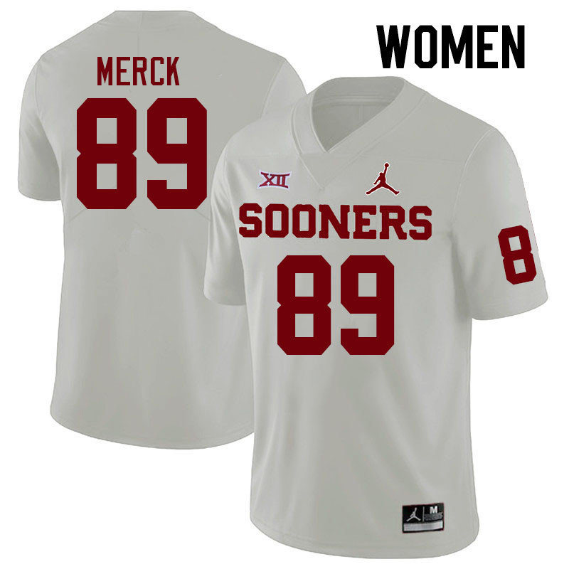 Women #89 Eli Merck Oklahoma Sooners College Football Jerseys Stitched Sale-White - Click Image to Close